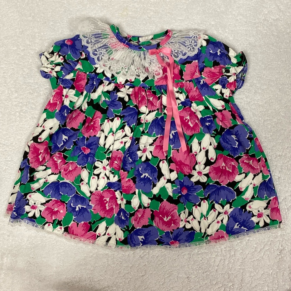 Vintage Roanna lace collar floral 80s dress 18m